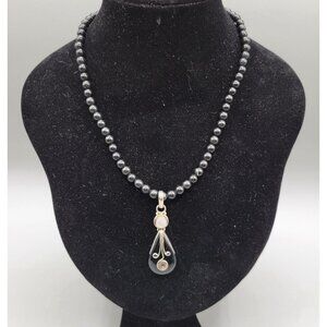 Black Glass Bead Necklace Teardrop Sterling Pendant Wire Wrap